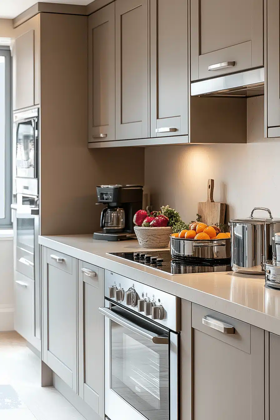 greige kitchen cabinets