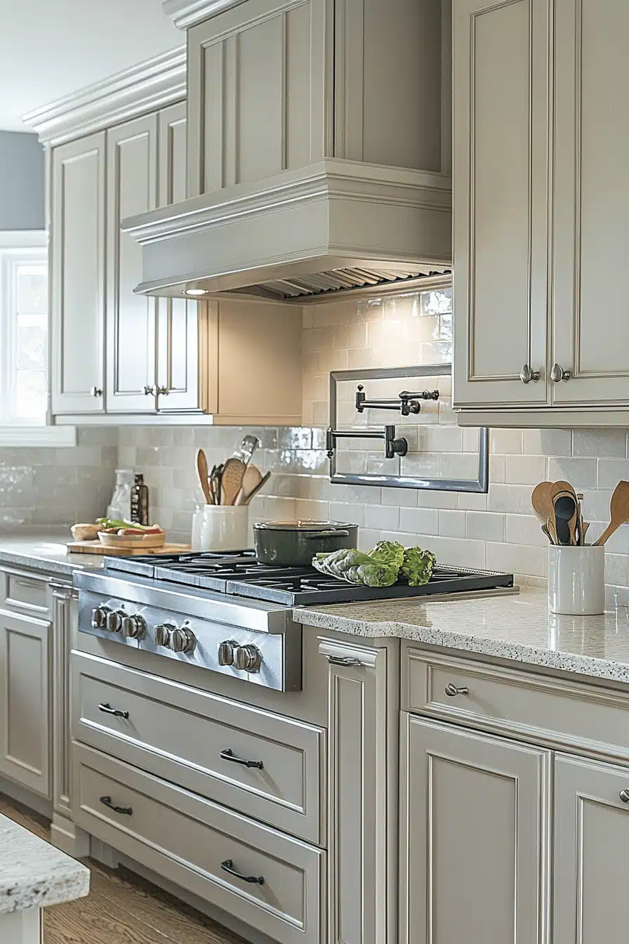 greige kitchen cabinets