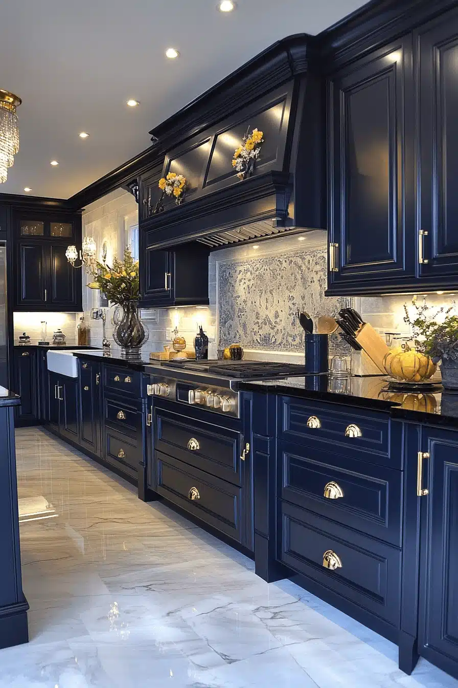 navy blue kitchen cabinets