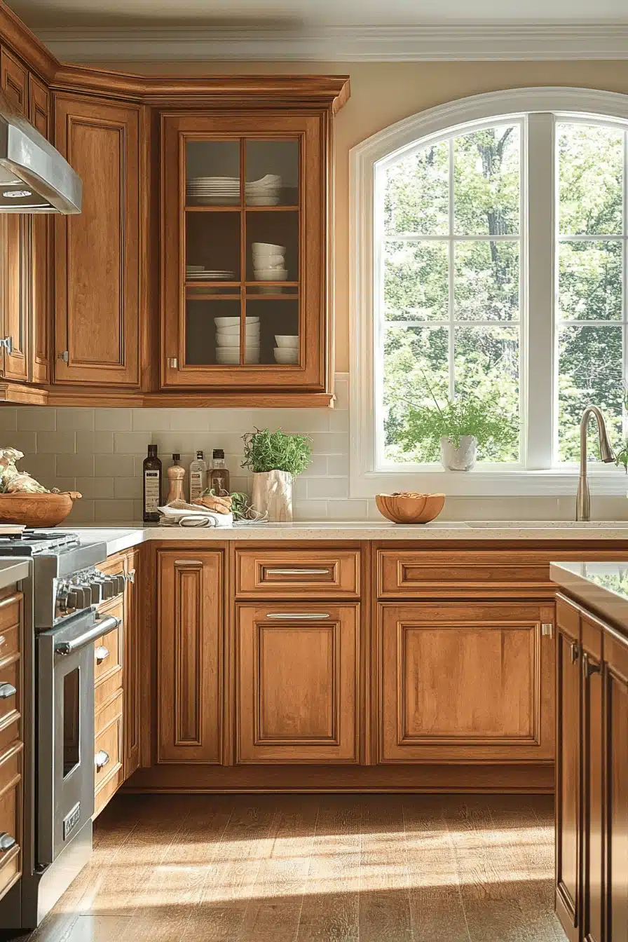 brown cabinets kitchen