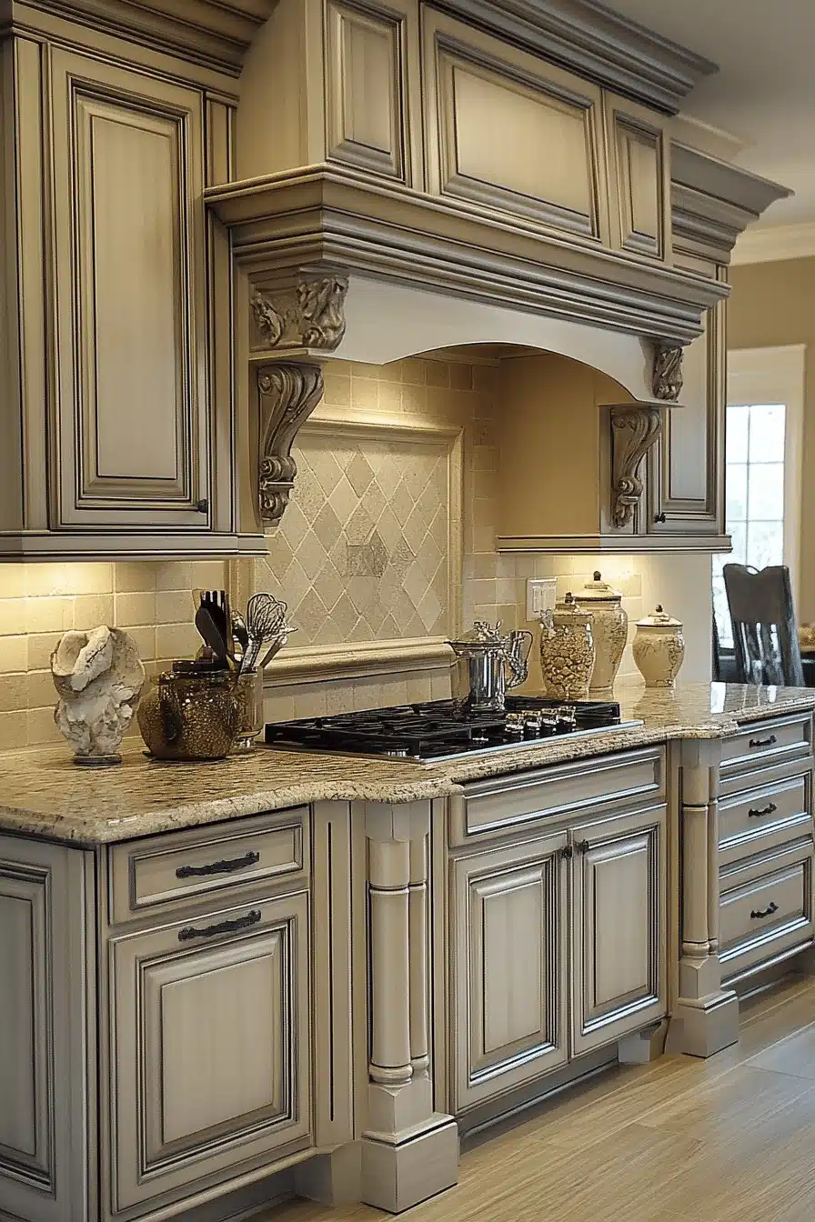 greige kitchen cabinets