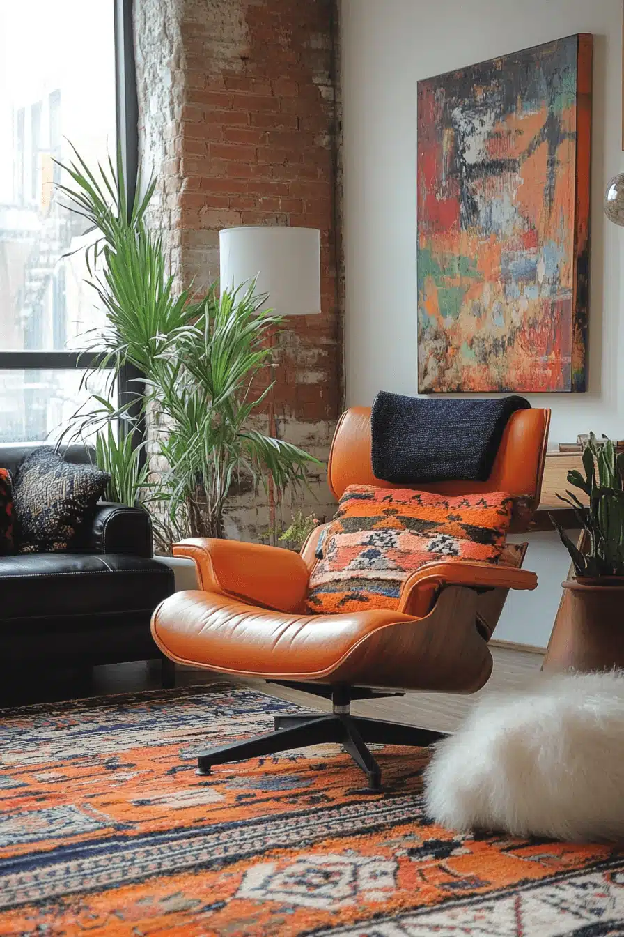 boho mid century modern living room