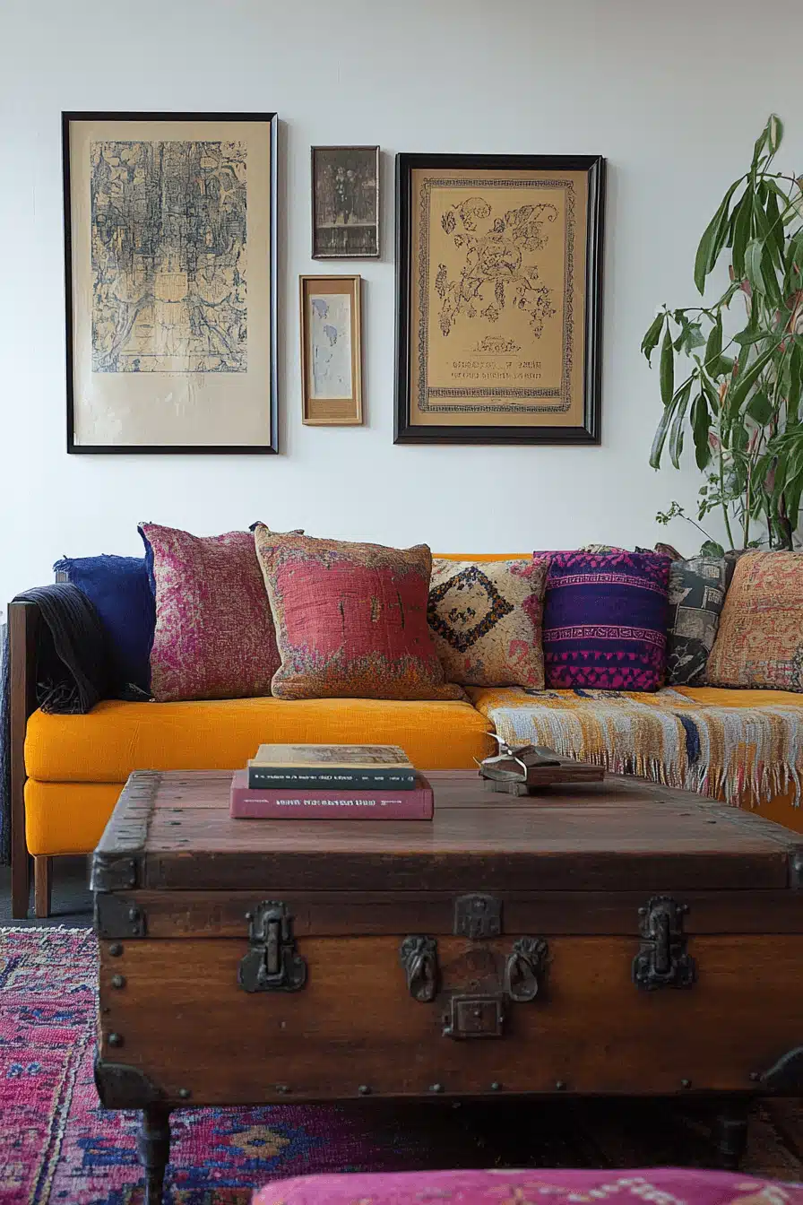 boho mid century modern living room