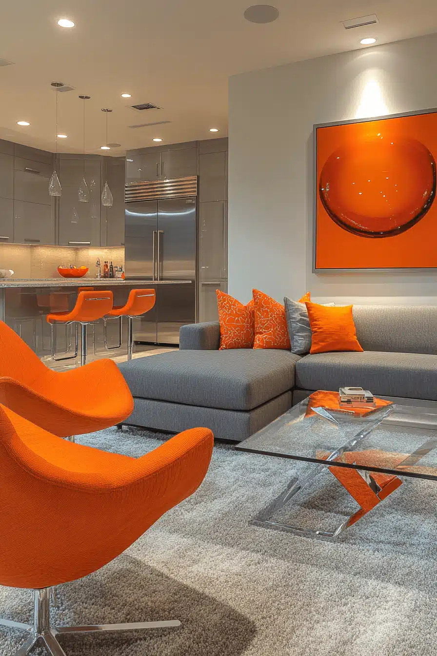 Grey and orange living room