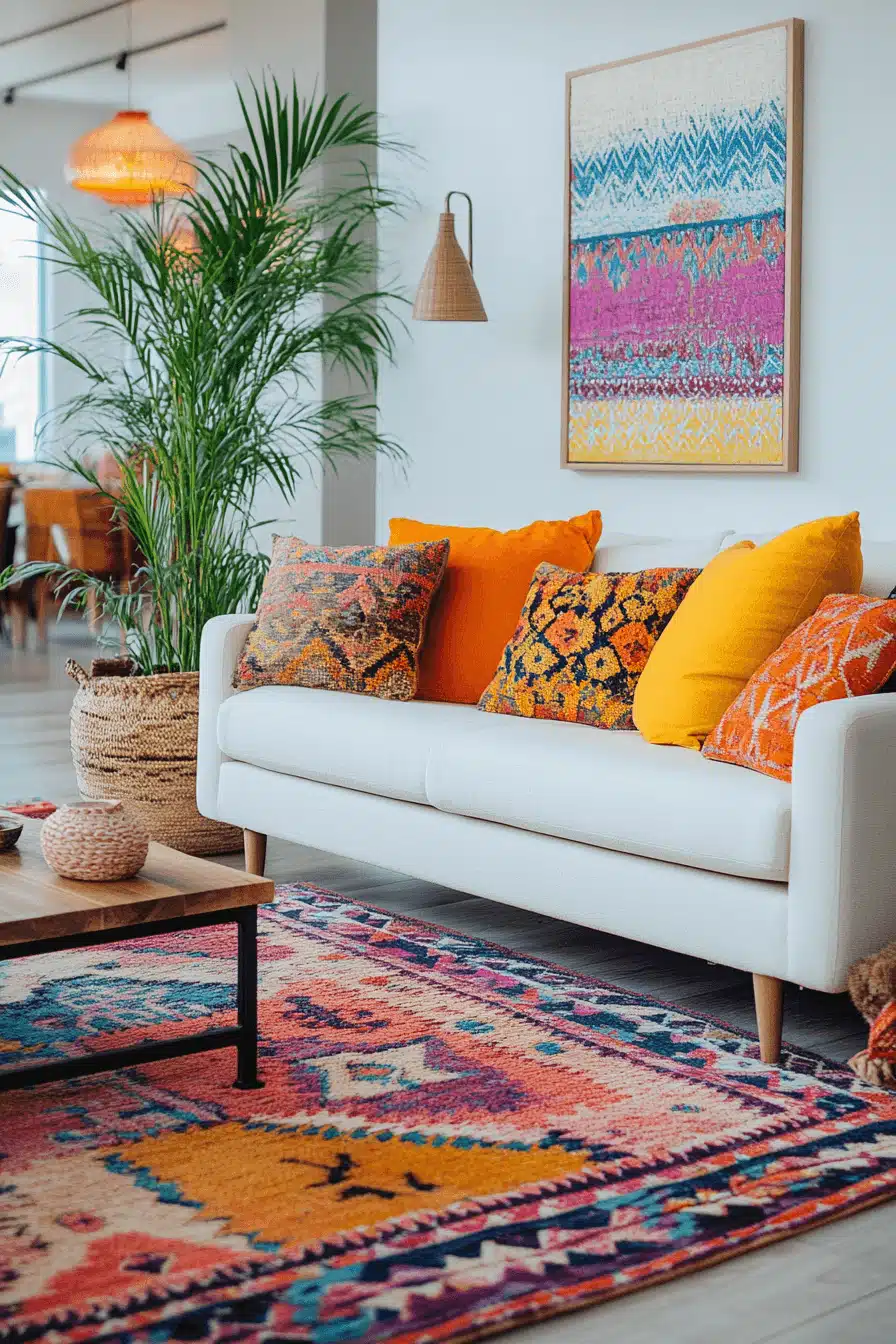 boho mid century modern living room