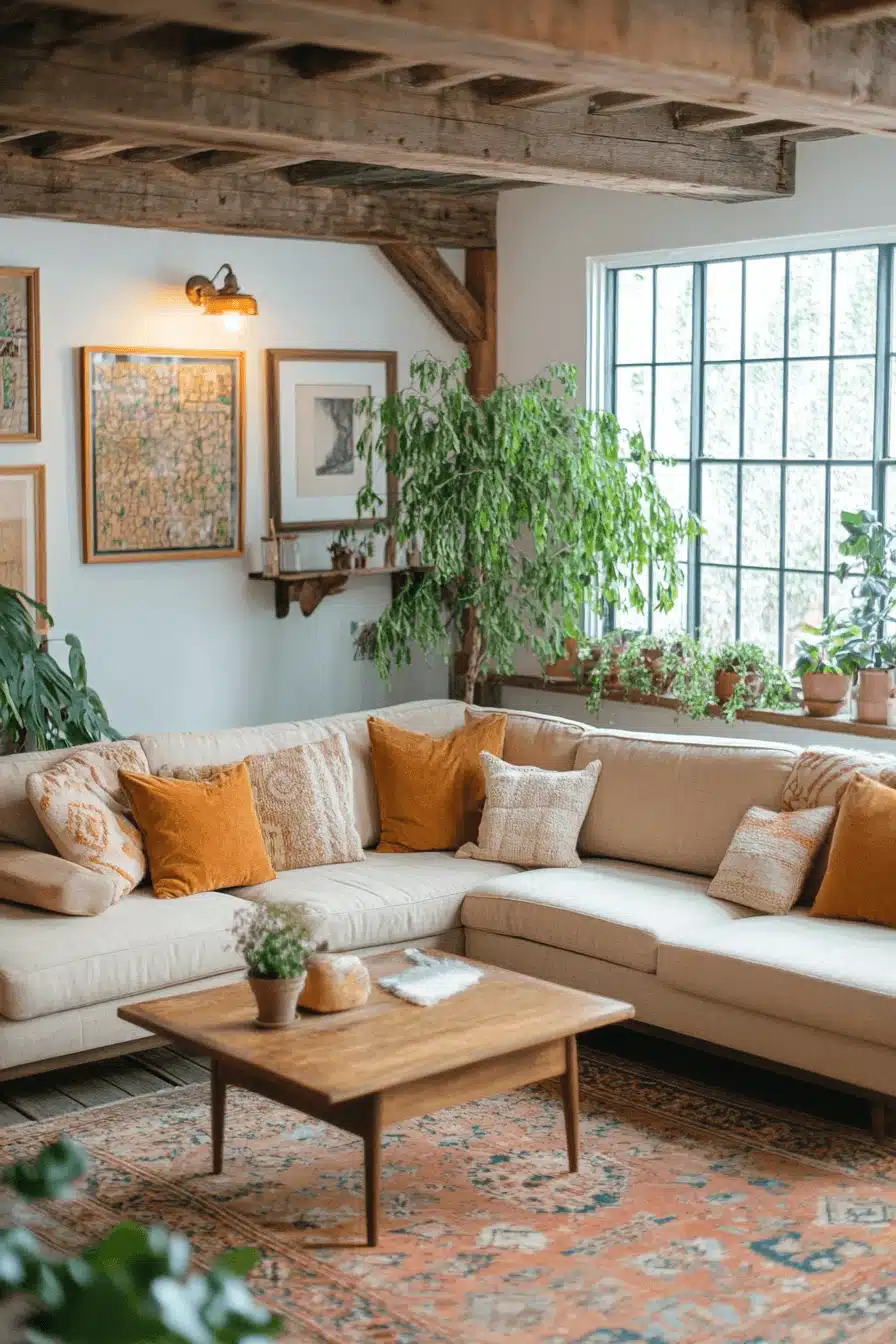 boho mid century modern living room