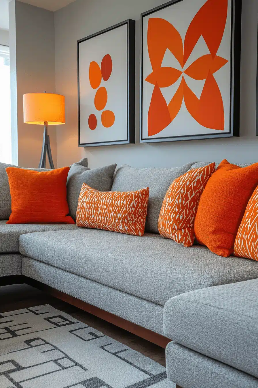 Grey and orange living room