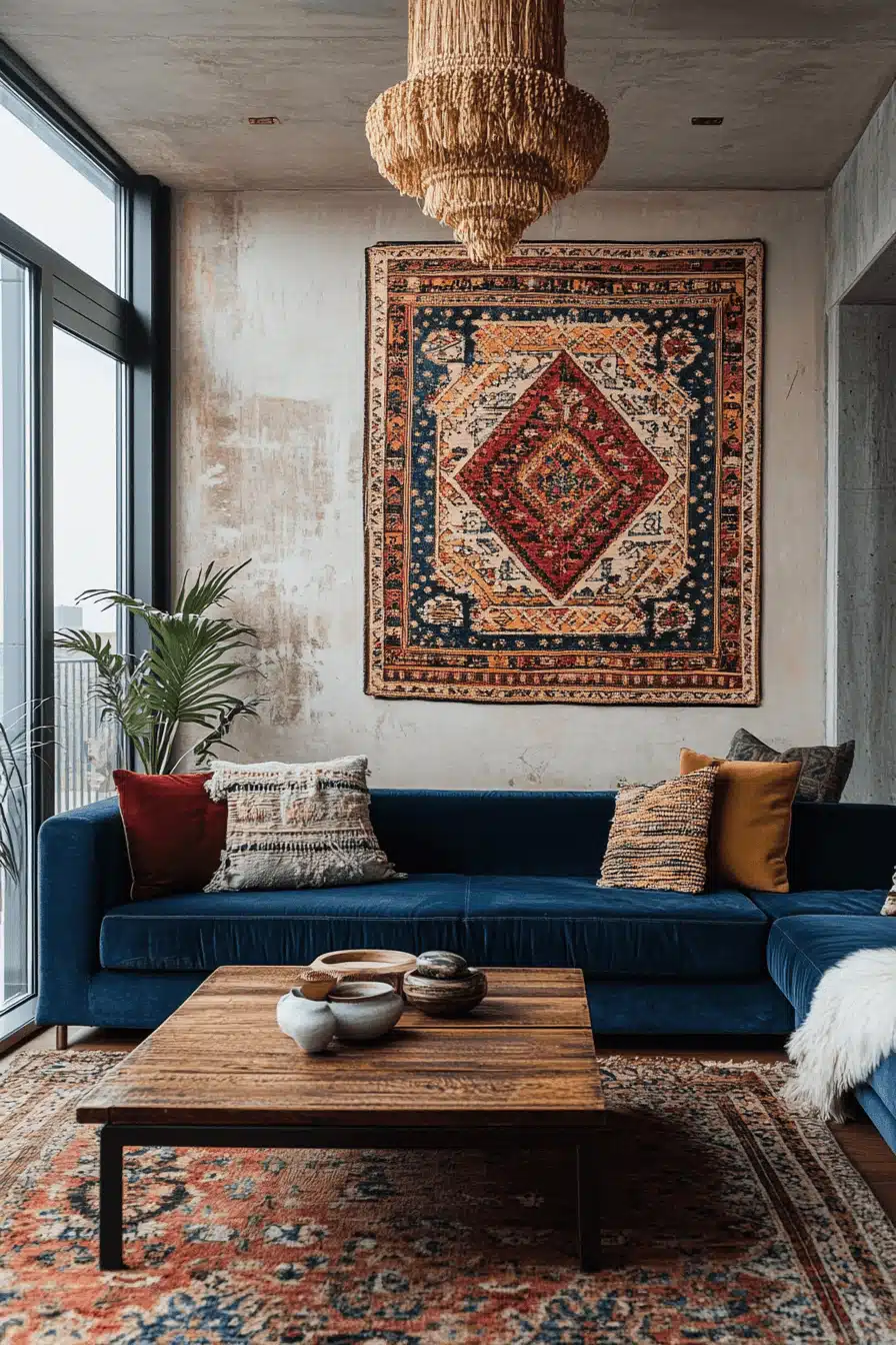 boho mid century modern living room