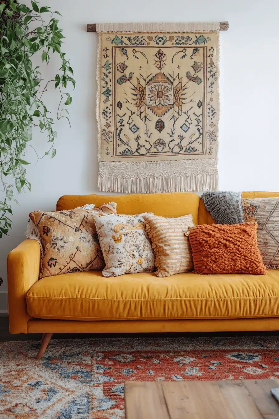 boho mid century modern living room