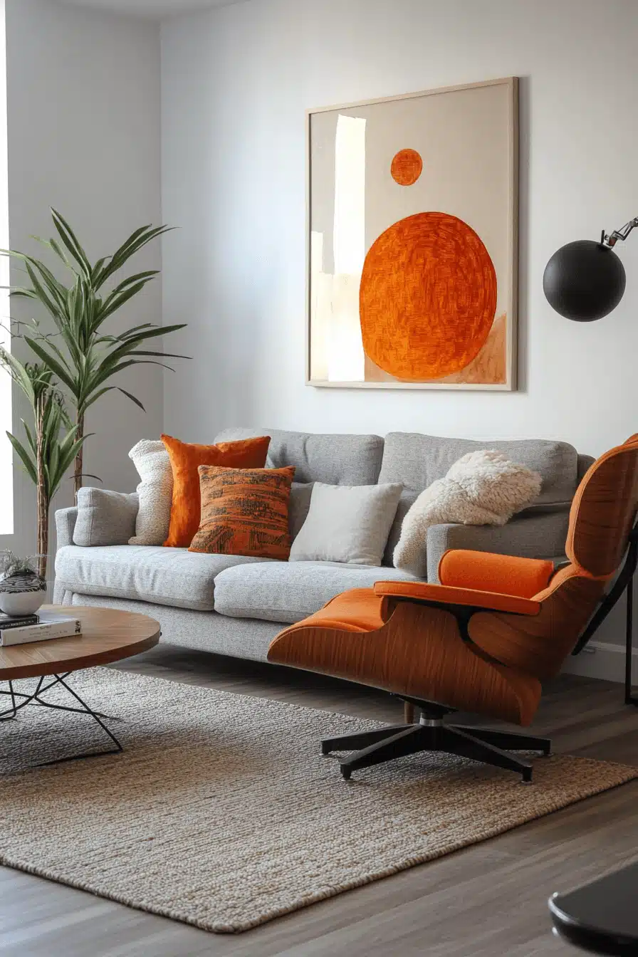 Grey and orange living room