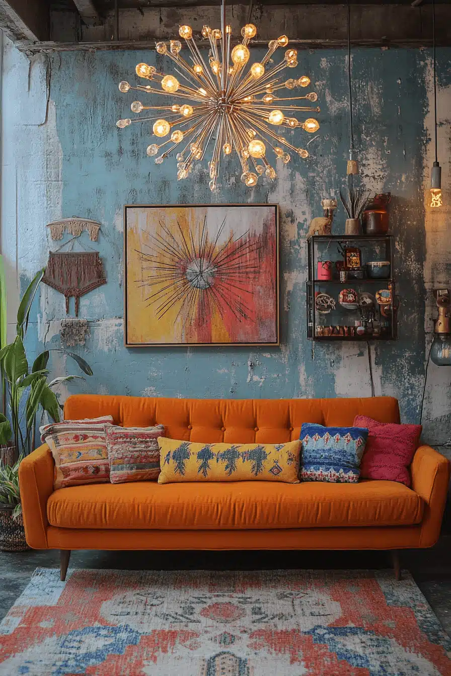 boho mid century modern living room