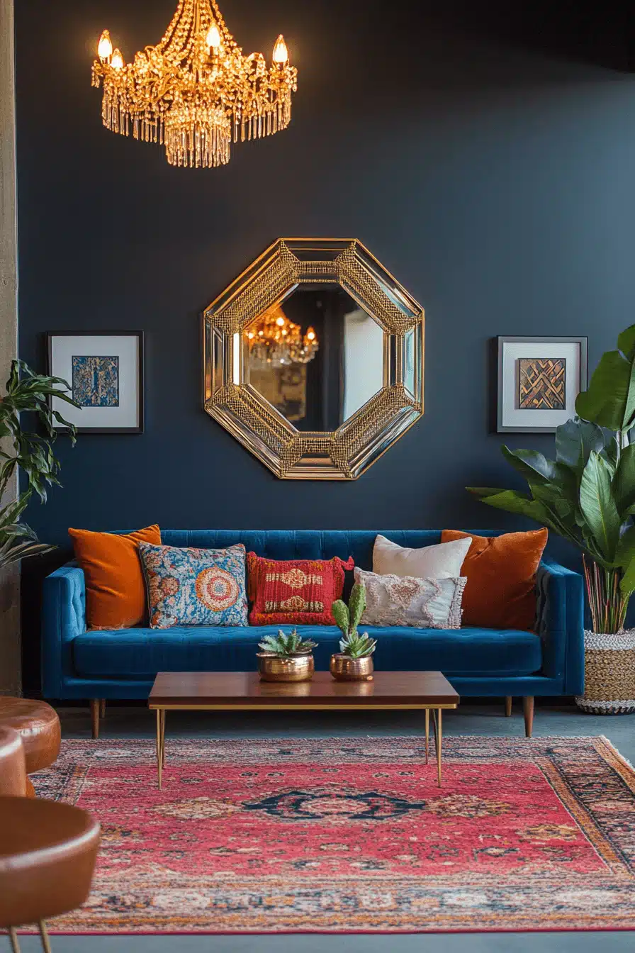 boho mid century modern living room