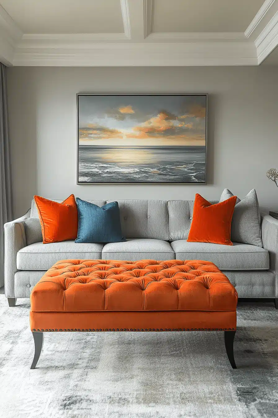 Grey and orange living room