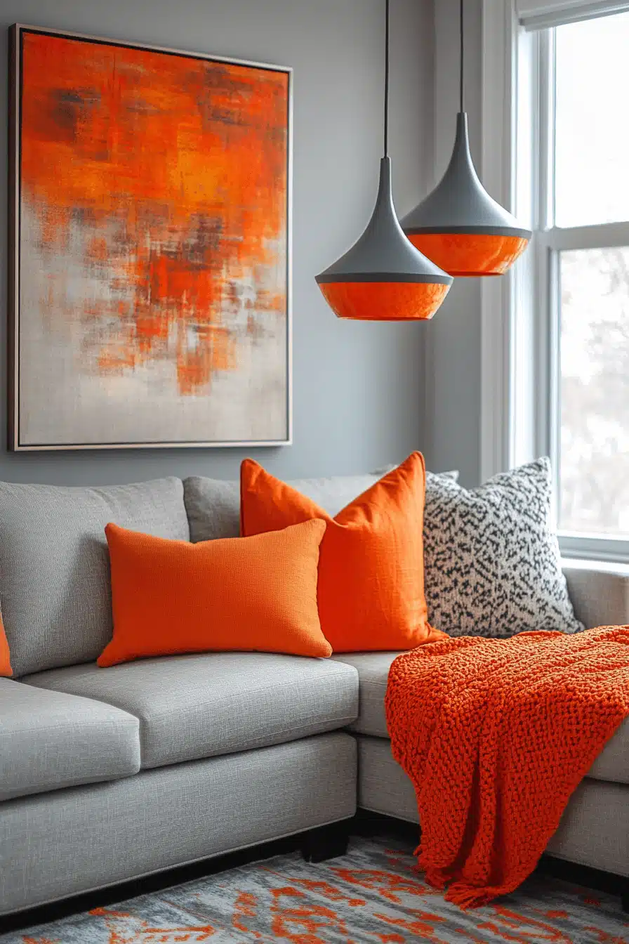 Grey and orange living room