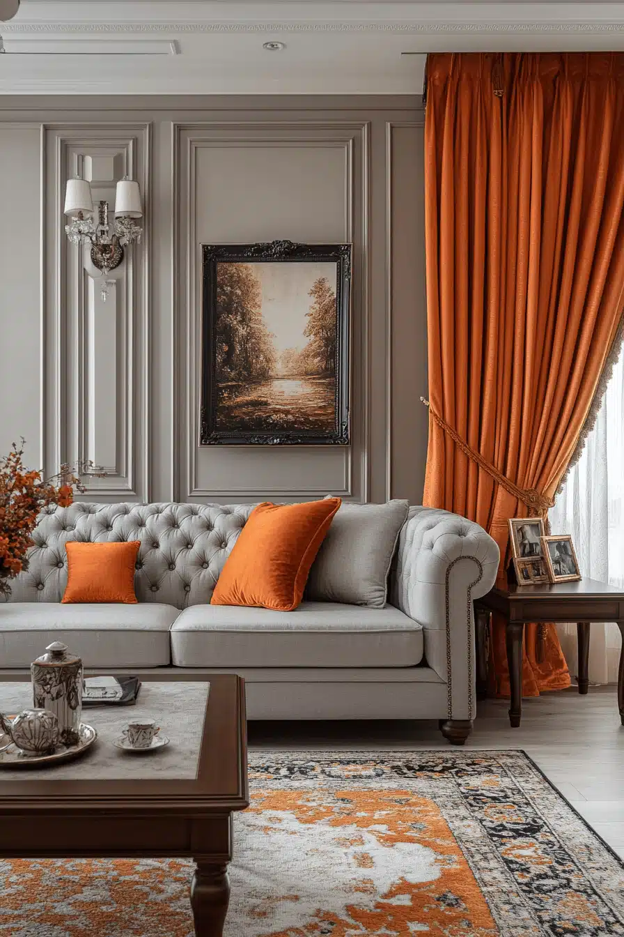 Grey and orange living room