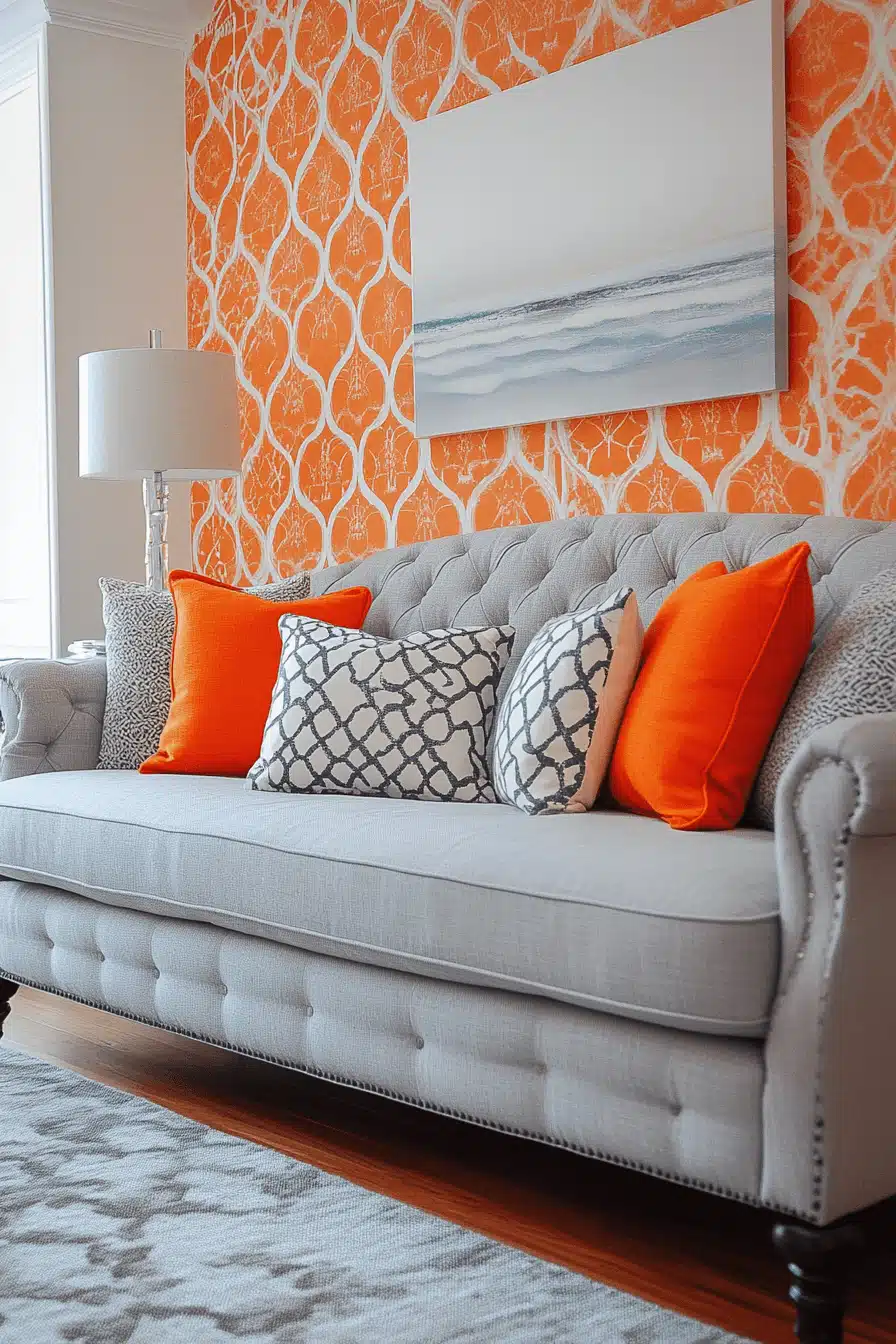 Grey and orange living room
