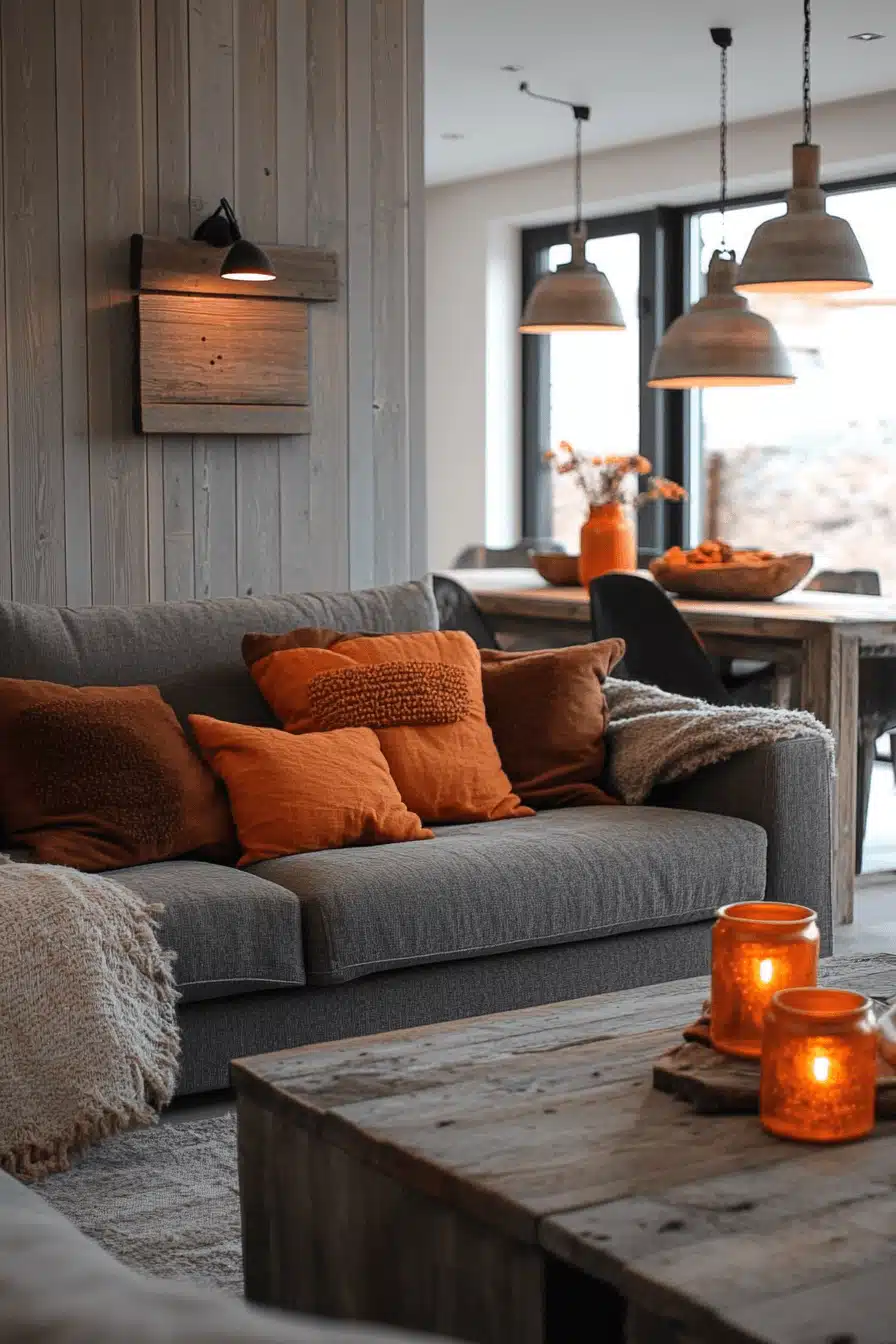 Grey and orange living room