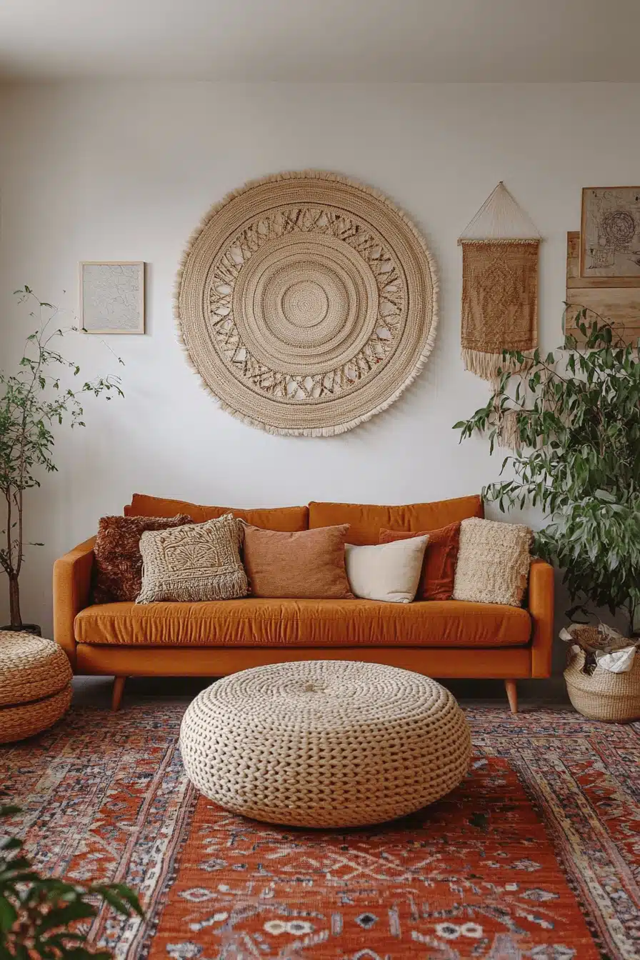 boho mid century modern living room