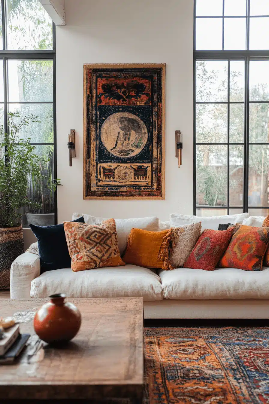 boho mid century modern living room