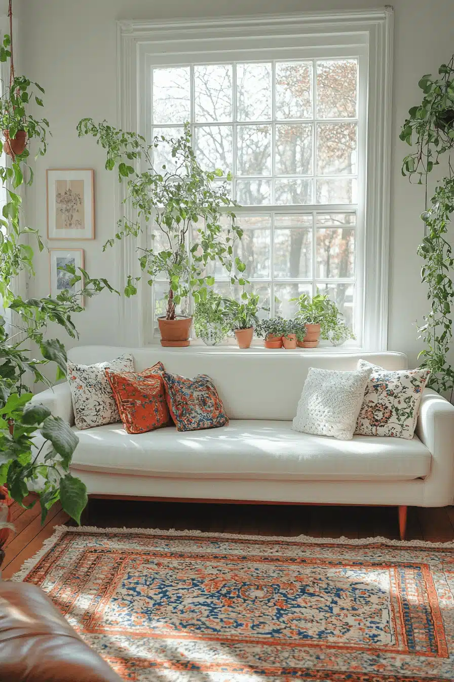 boho mid century modern living room