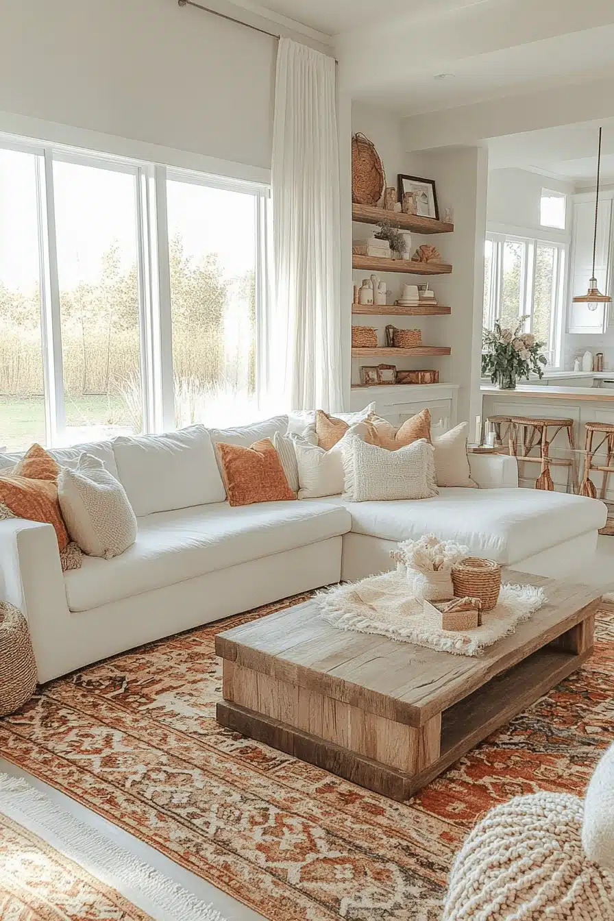 boho mid century modern living room