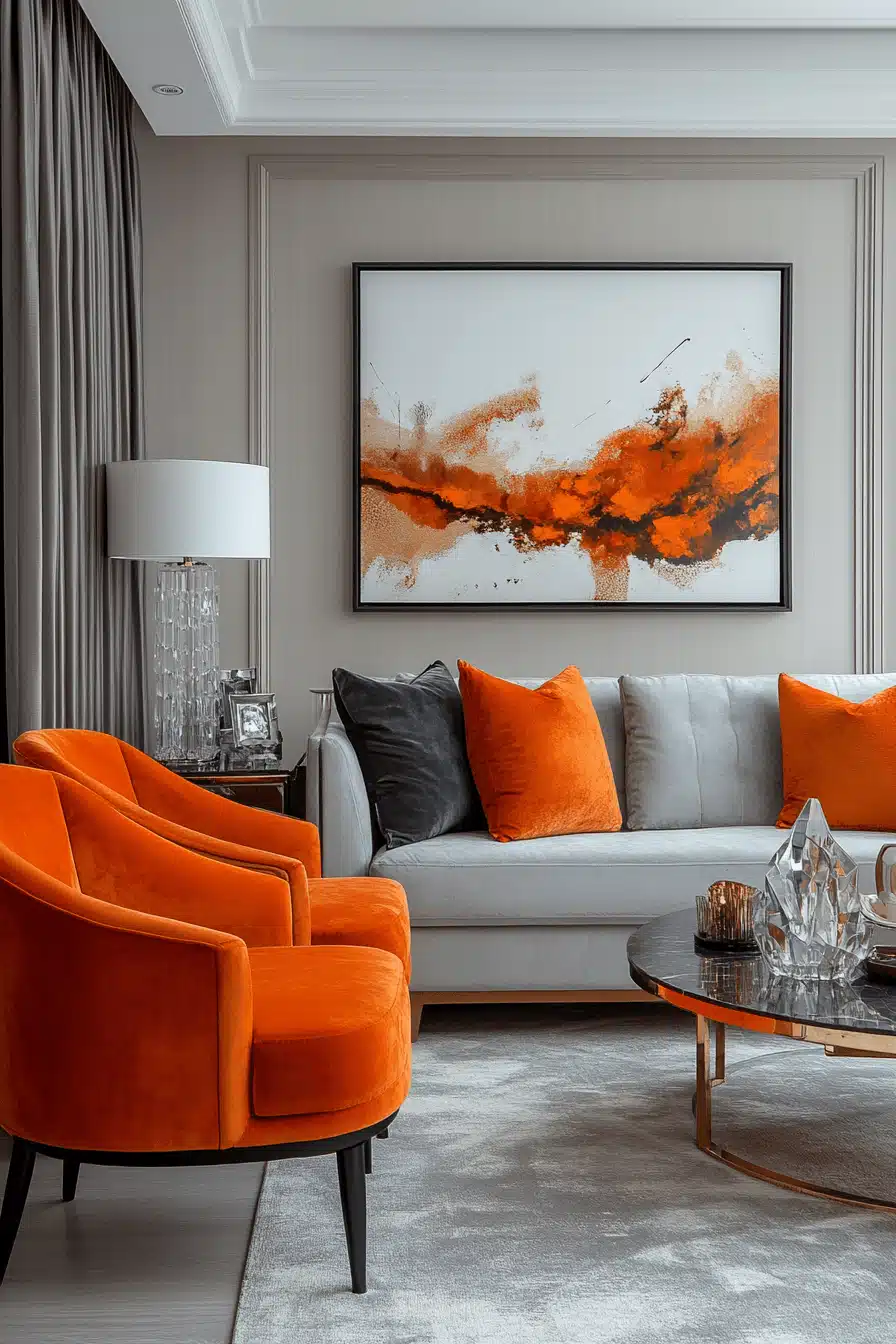 Grey and orange living room