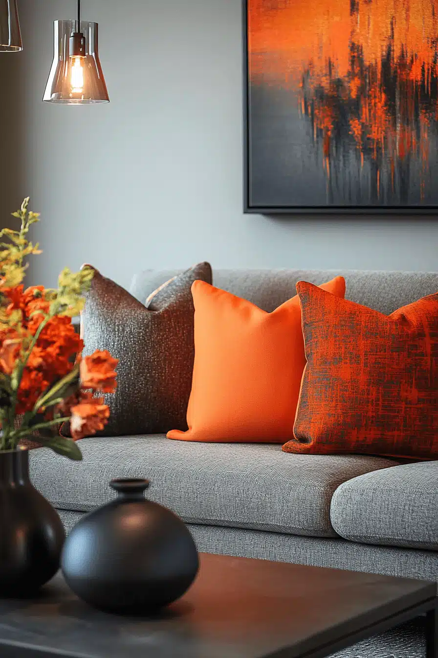 Grey and orange living room