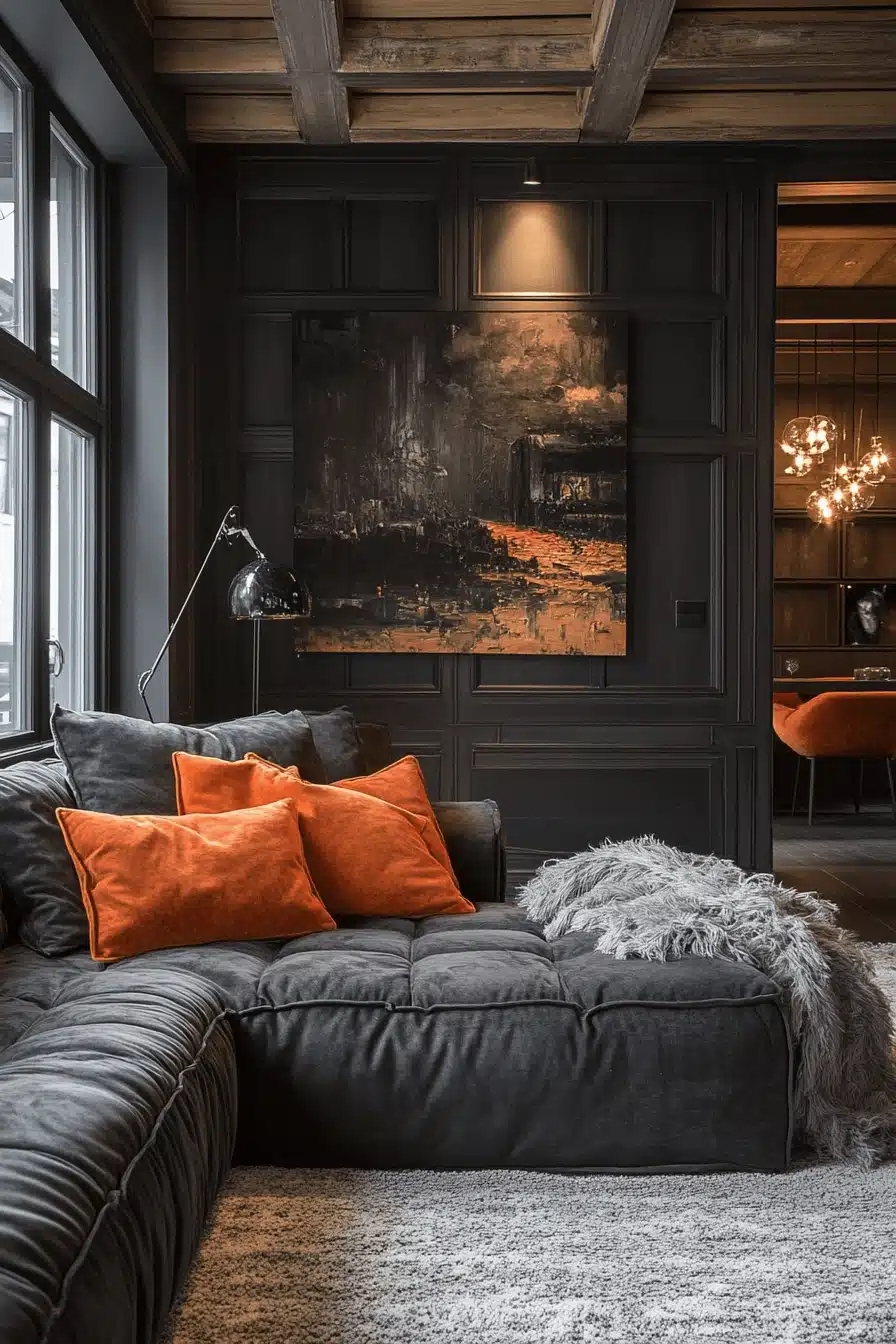 Grey and orange living room