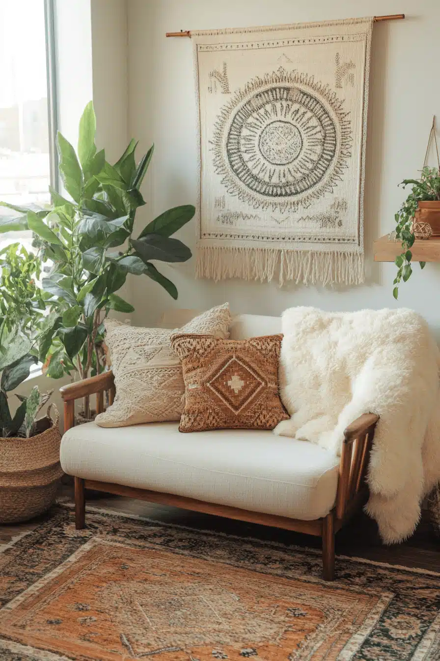 boho mid century modern living room