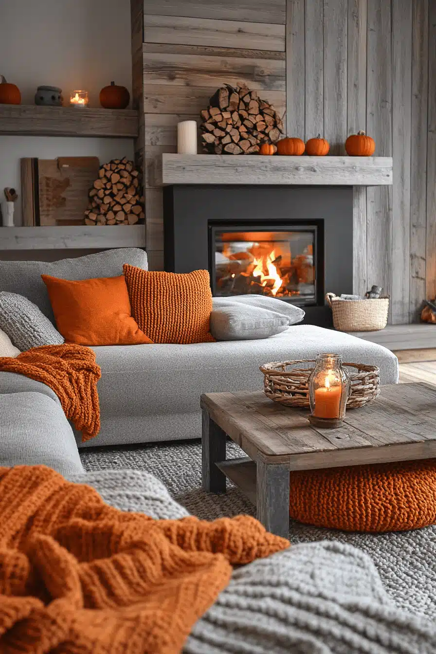 Grey and orange living room