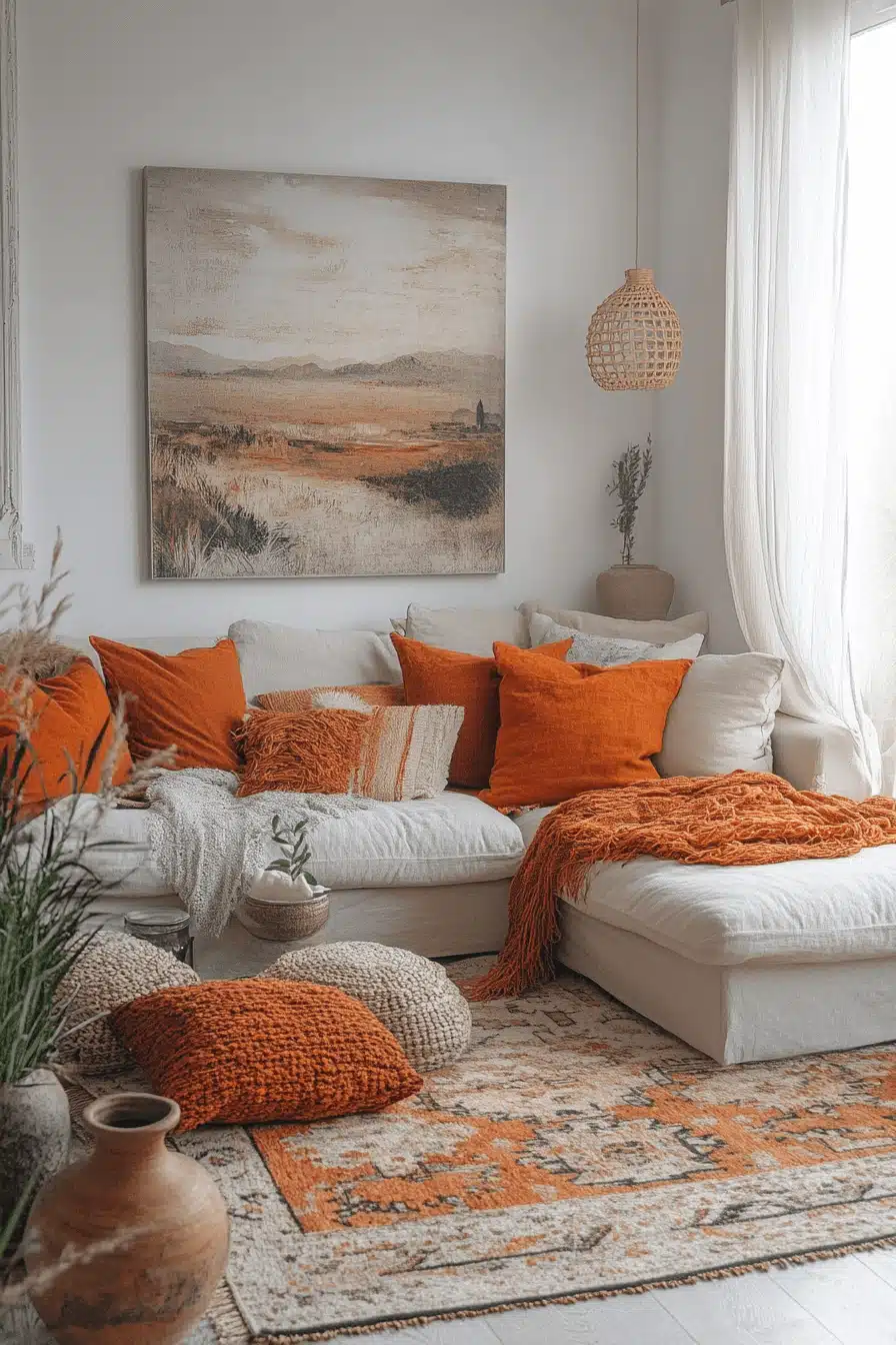 Grey and orange living room