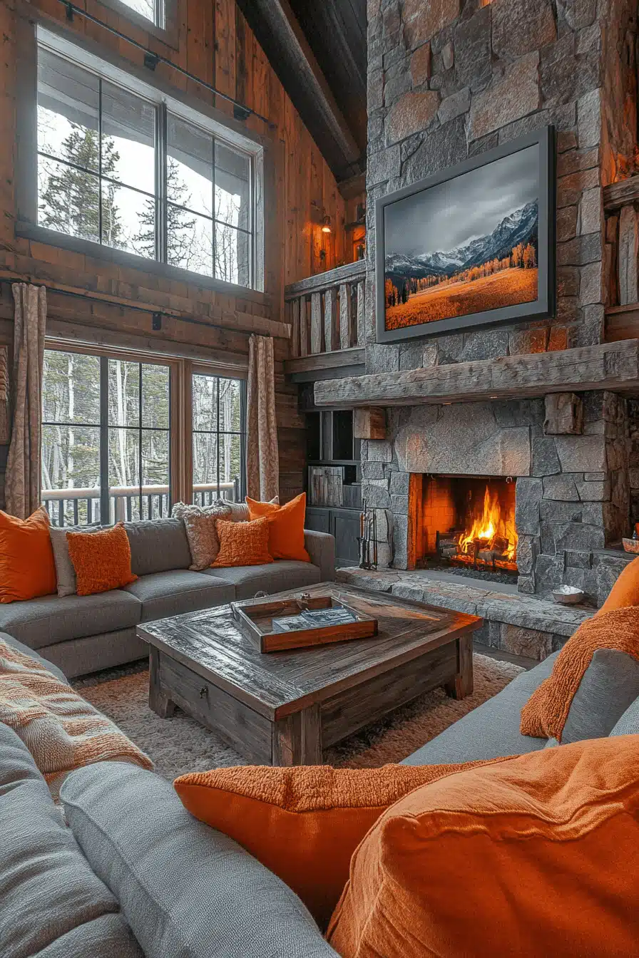 Grey and orange living room
