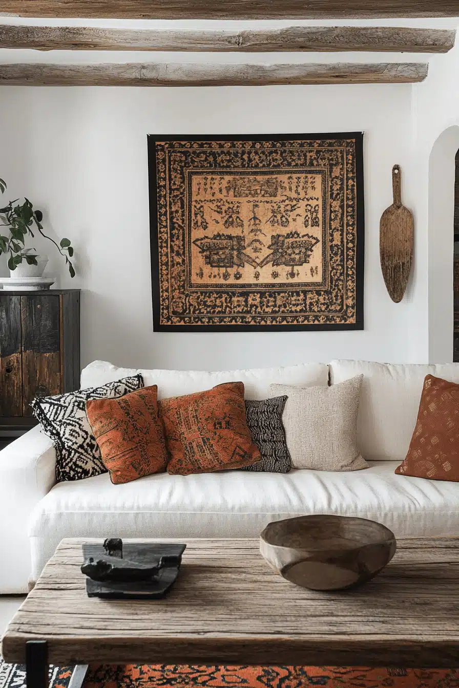 boho mid century modern living room
