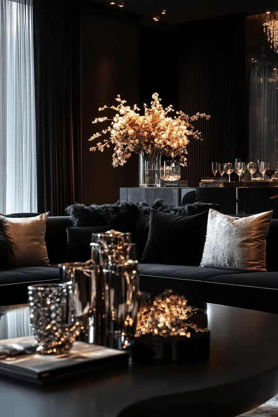 black living room decor