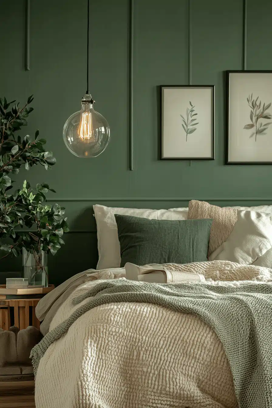 moody green bedroom