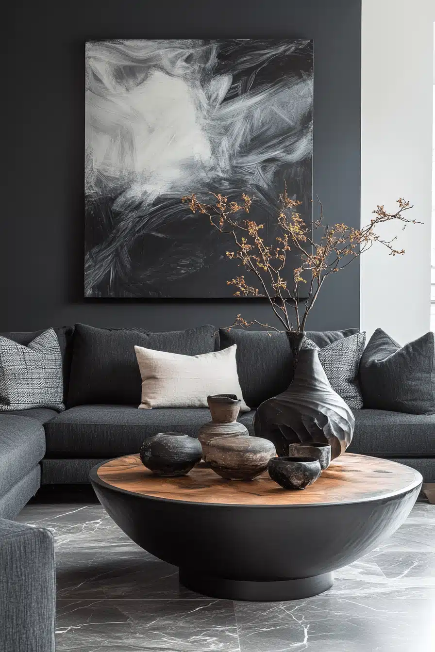 black living room decor