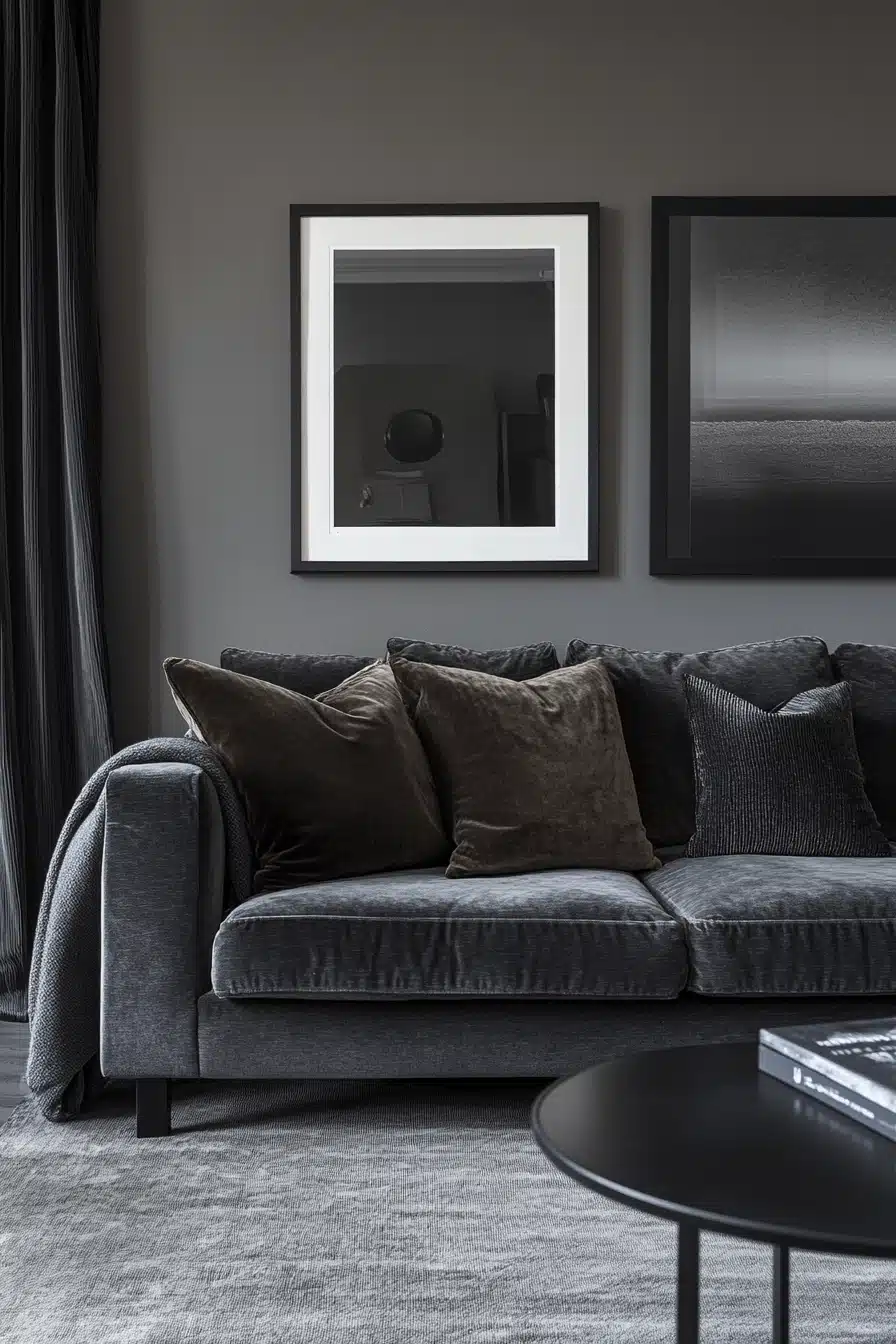 dark gray couch living room