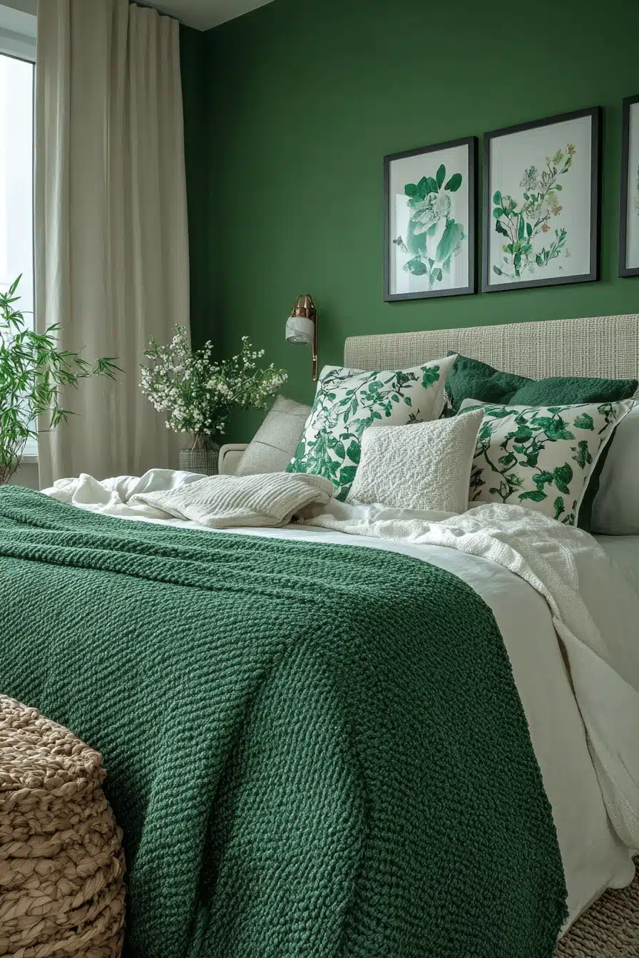 moody green bedroom