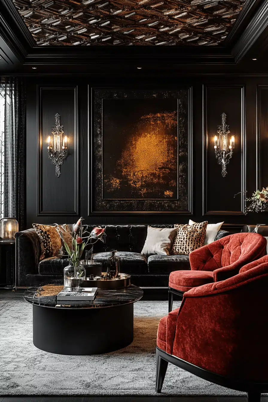 black living room decor