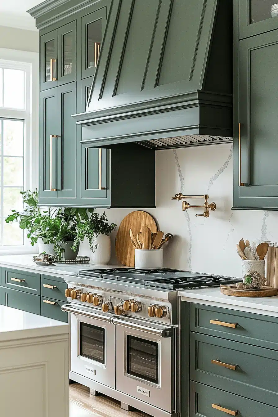 green and white kitchen