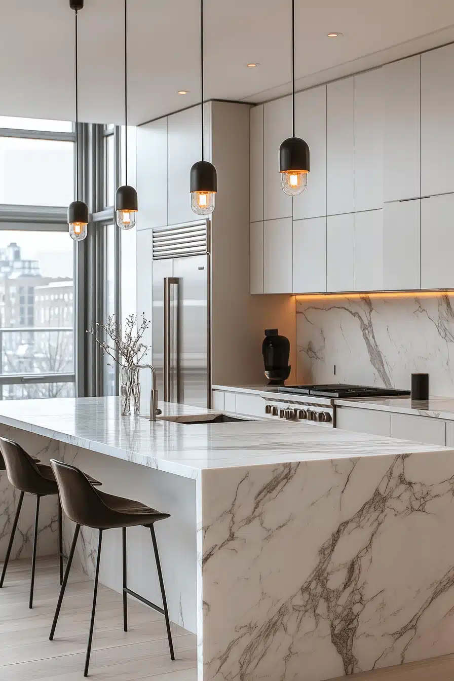 white marble kitchen