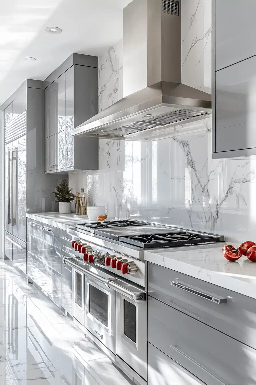 gray and white kitchen