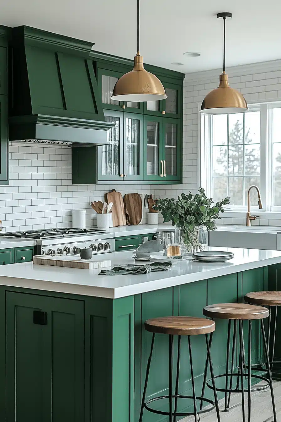 green and white kitchen