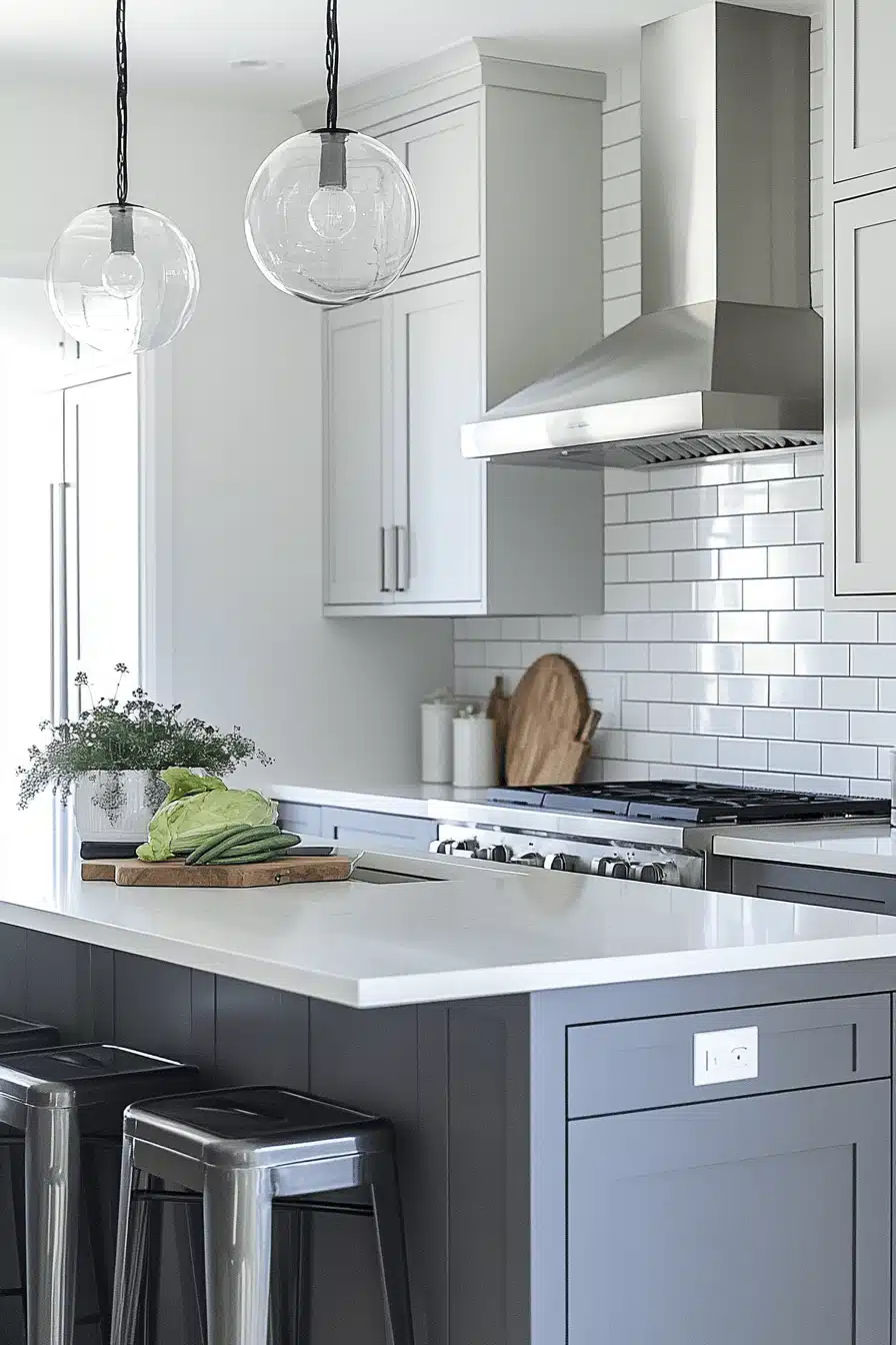 grey and white kitchen