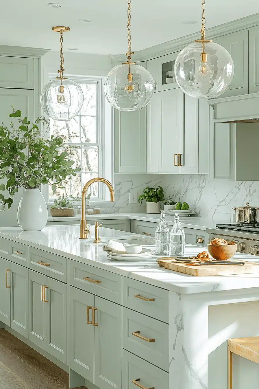green and white kitchen