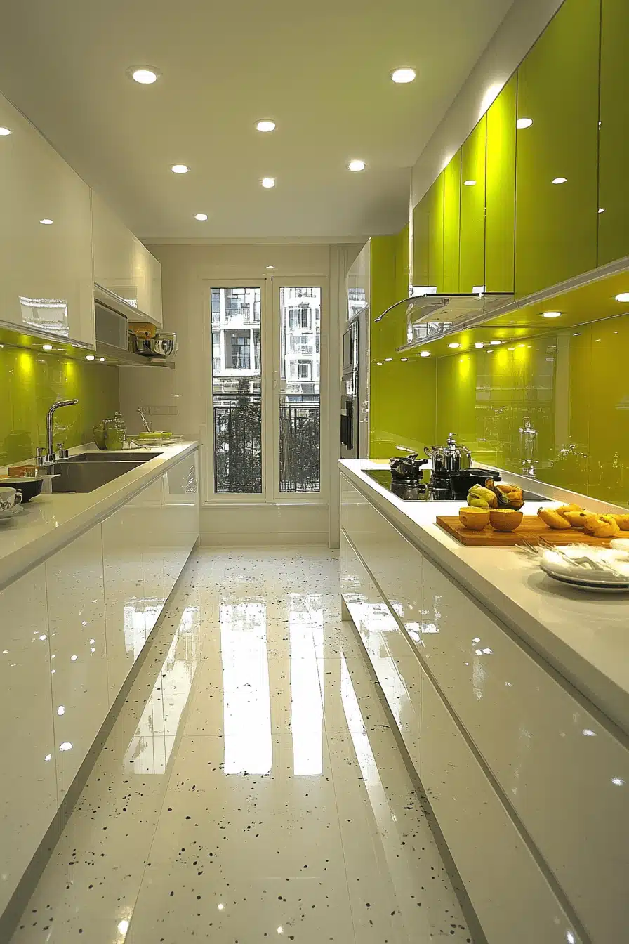 green and white kitchen