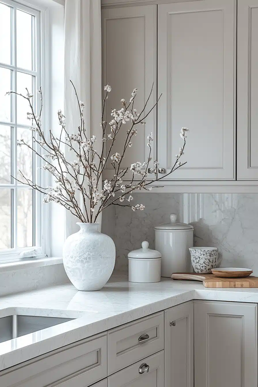 gray and white kitchen
