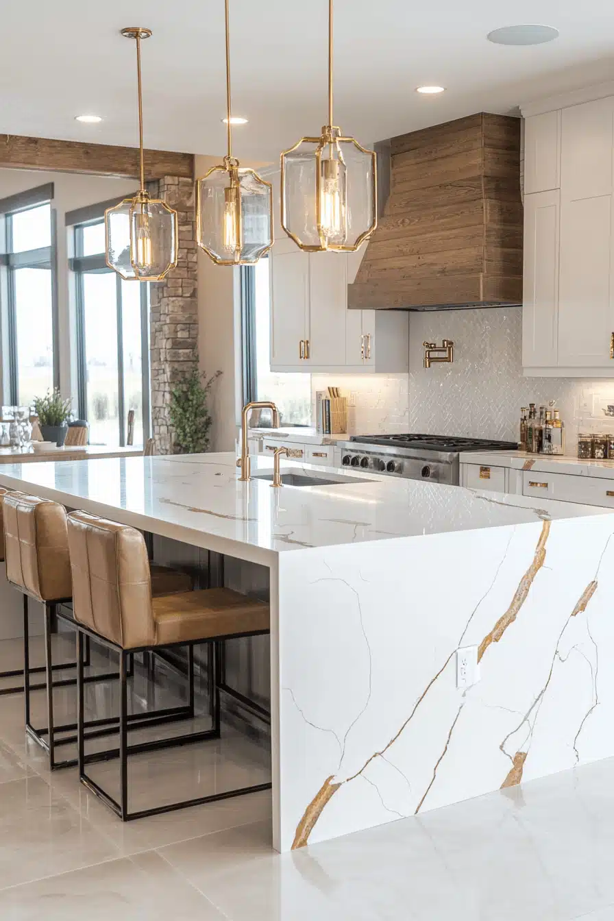 white and gold kitchen