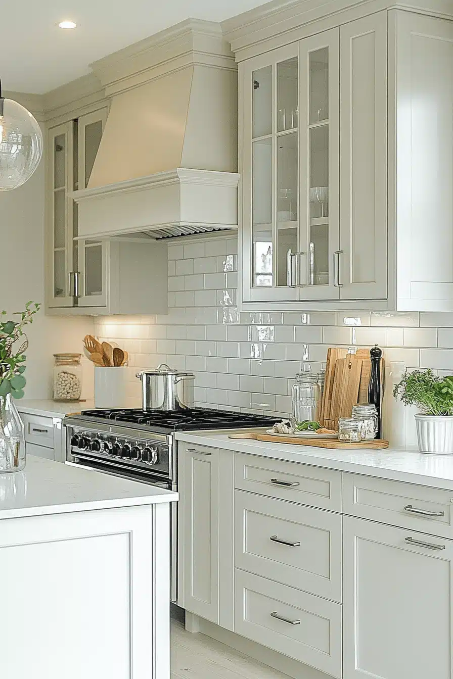 green and white kitchen