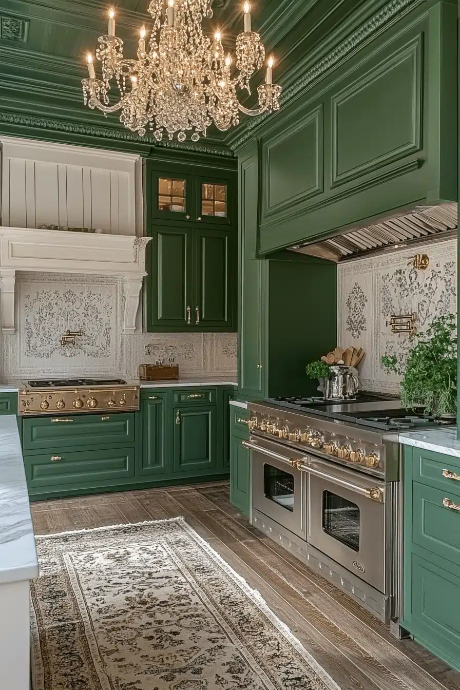 green and white kitchen